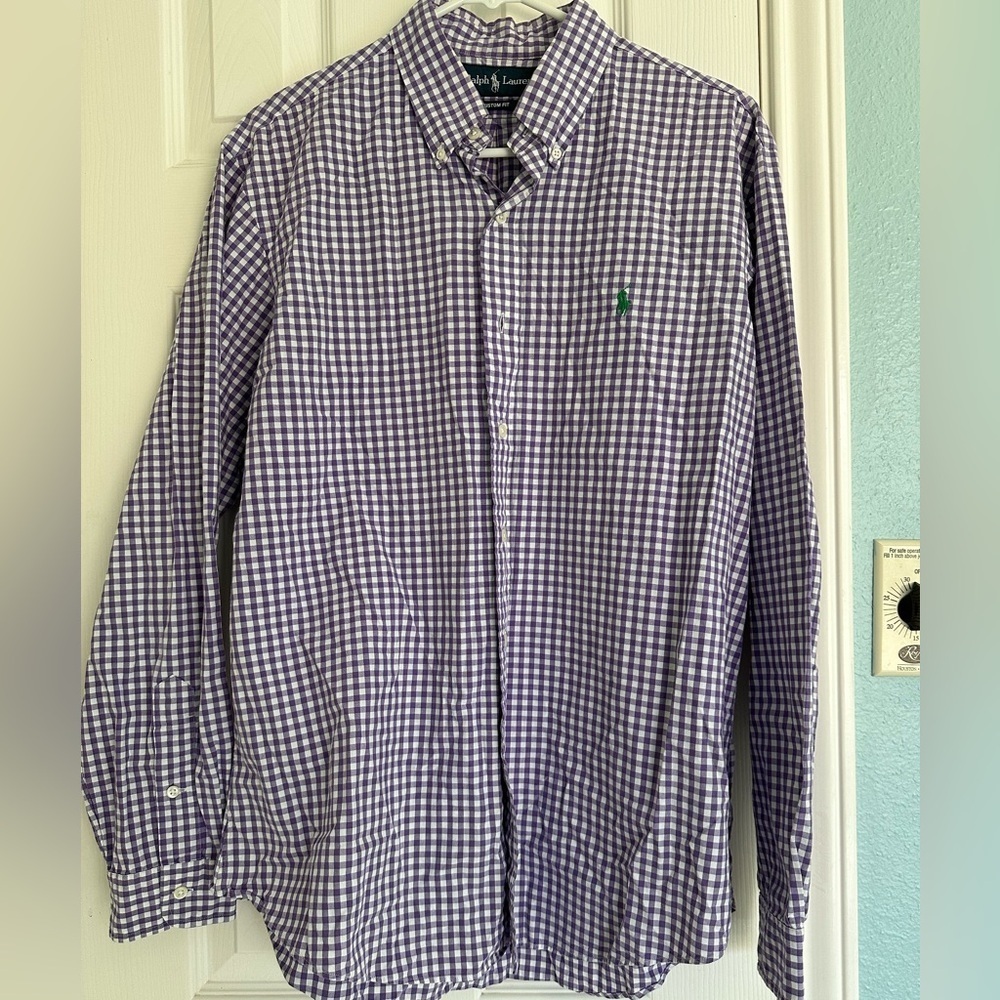 Ralph Lauren Classic Fit Size Large Purple Gingham Shirt Mens Button Up